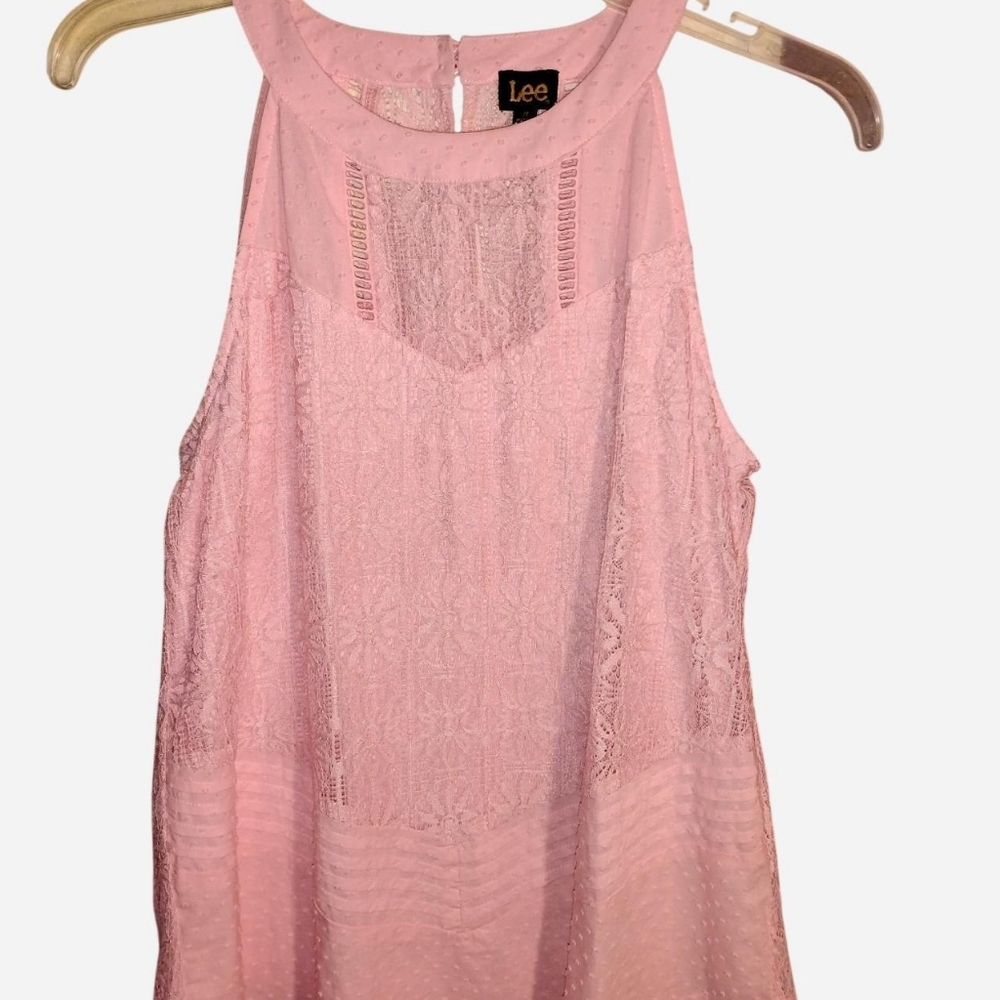 Lee Pink Lace & Swiss Dot Halter Blouse - Size Medium